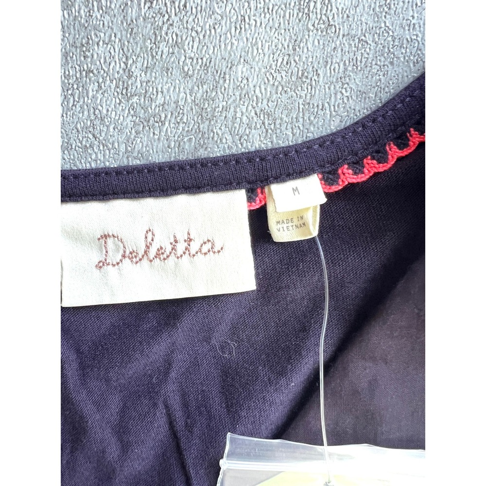 Deletta Anthropologie Plum Navy Ruffled Mixed Media Tank Top Size M NEW Boho - Picture 5 of 10